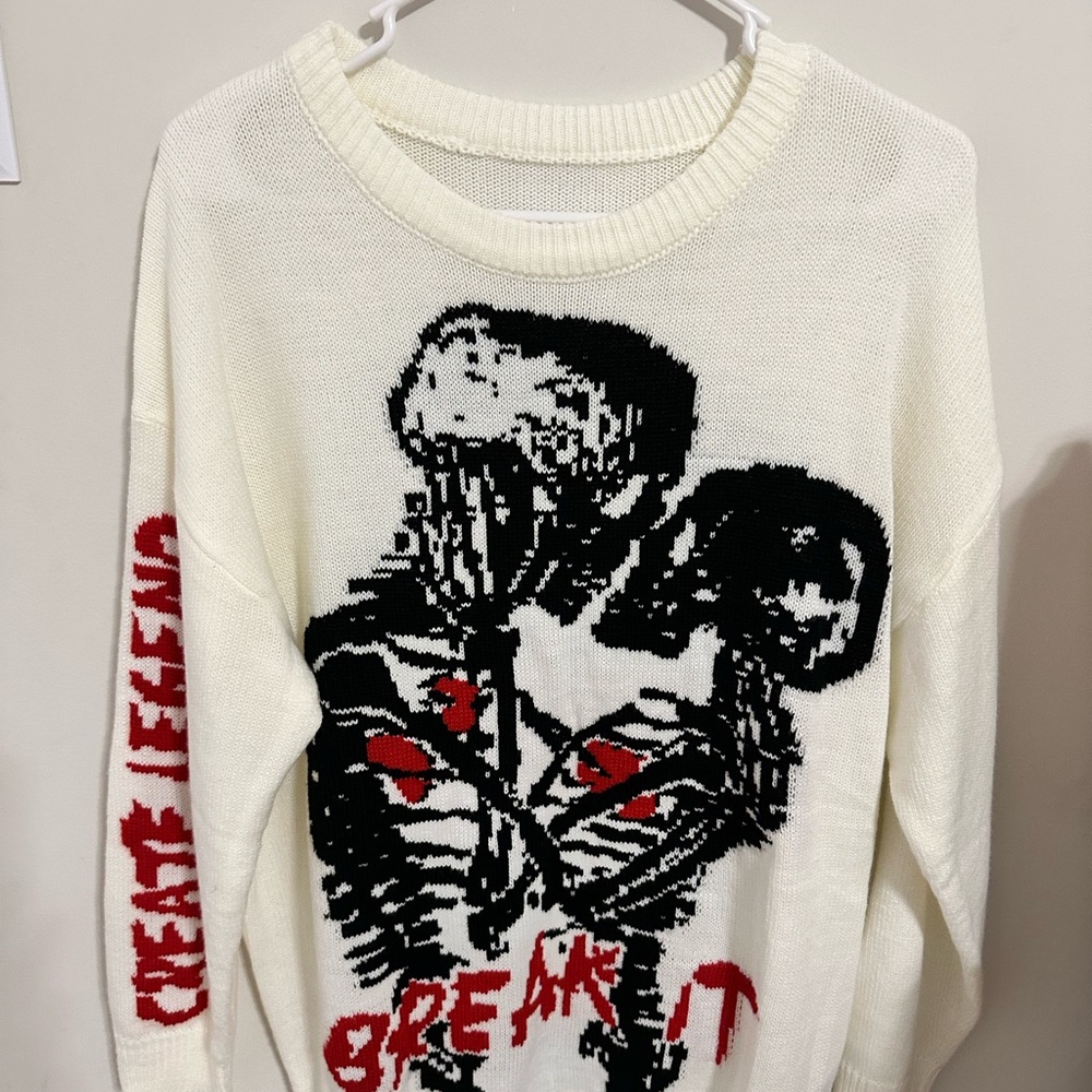 White Graphic Skeleton Sweater
